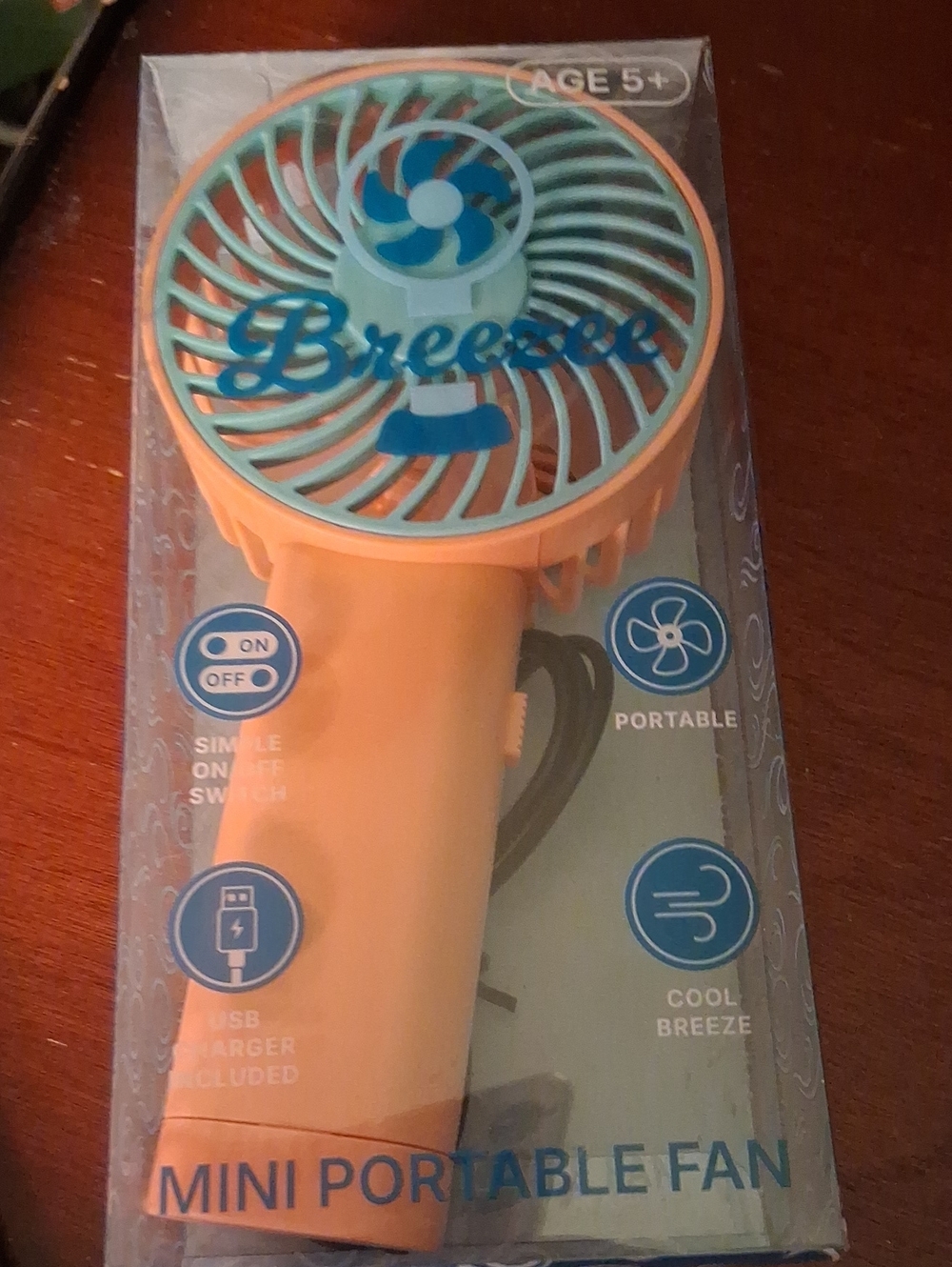 Mini Portable Handheld Fan - Peach and Teal